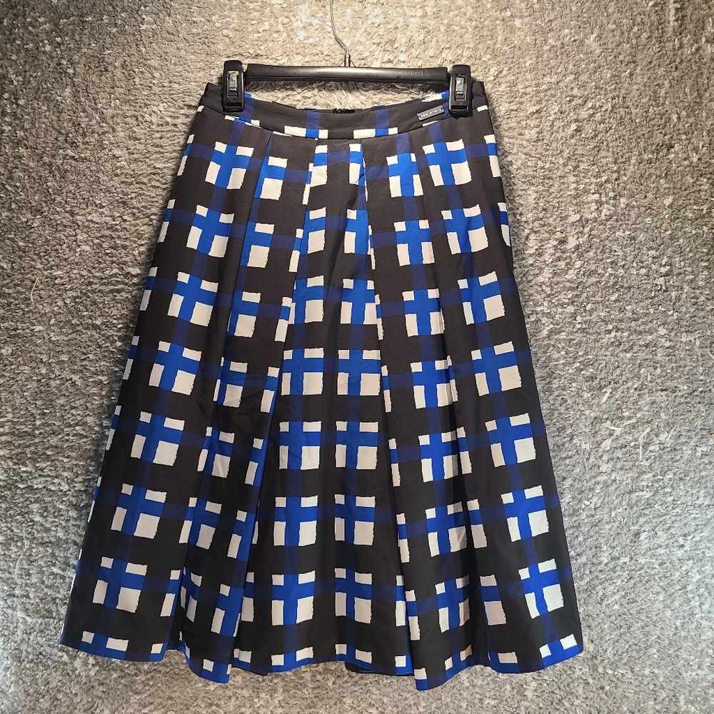 Pink‎ Tartan Women Fit And Flare Skirt Sz 4 Blue Black White Pleated Polyester